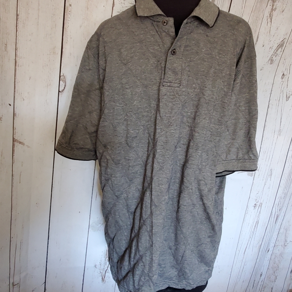 David Taylor collection short sleeved polo shirt black and tan woven Large